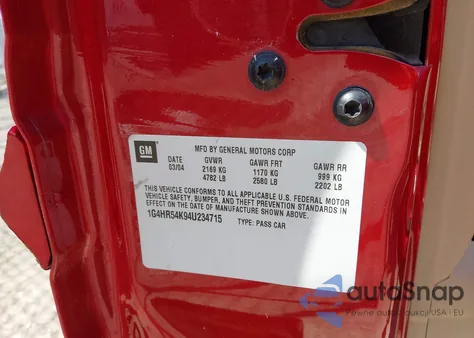 2004 Buick Lesabre Limited z USA, uszkodzony, nr VIN 1G4HR54K94U234715